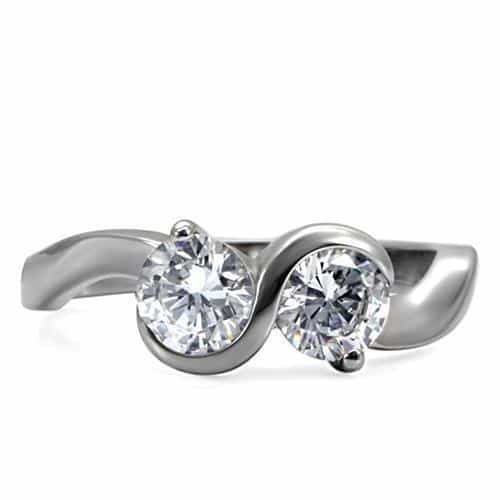 Stainless Steel CZ Round Bezel Bypass Ring view 8