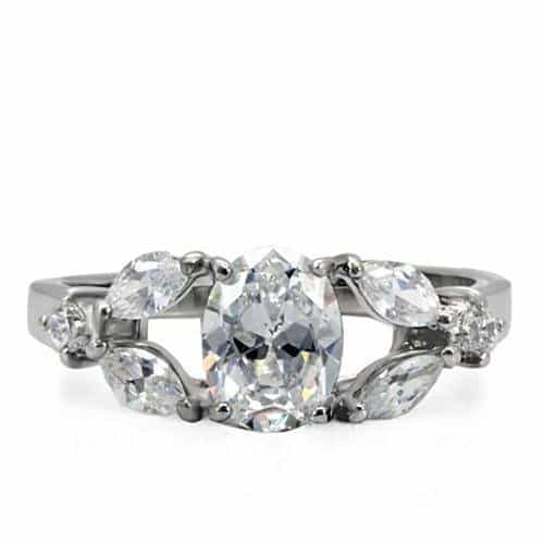Stainless Steel CZ Oval Marquise Three Stone Ring view 8