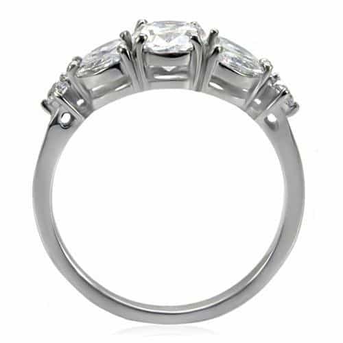 Stainless Steel CZ Oval Marquise Three Stone Ring view 9