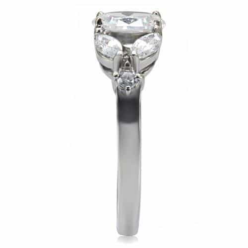 Stainless Steel CZ Oval Marquise Three Stone Ring view 5