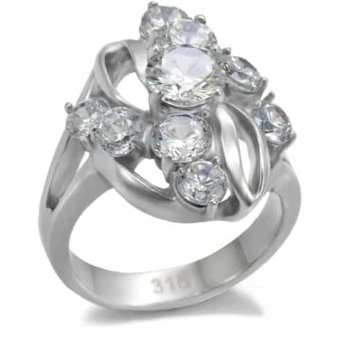 Stainless Steel CZ Round Marquise Swirl Cluster Ring view 6