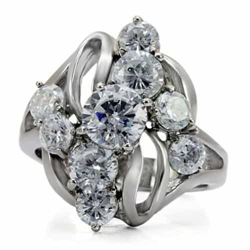Stainless Steel CZ Round Marquise Swirl Cluster Ring view 8