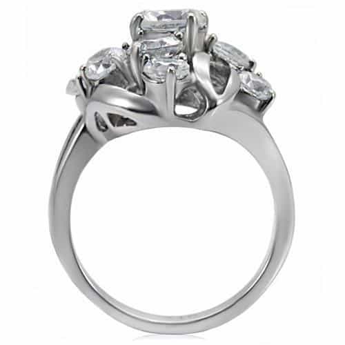 Stainless Steel CZ Round Marquise Swirl Cluster Ring view 9