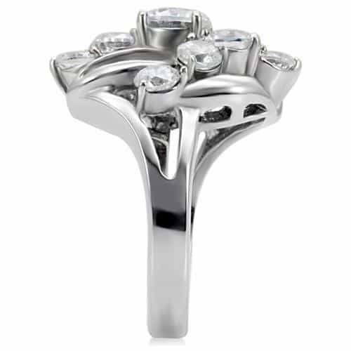 Stainless Steel CZ Round Marquise Swirl Cluster Ring view 10