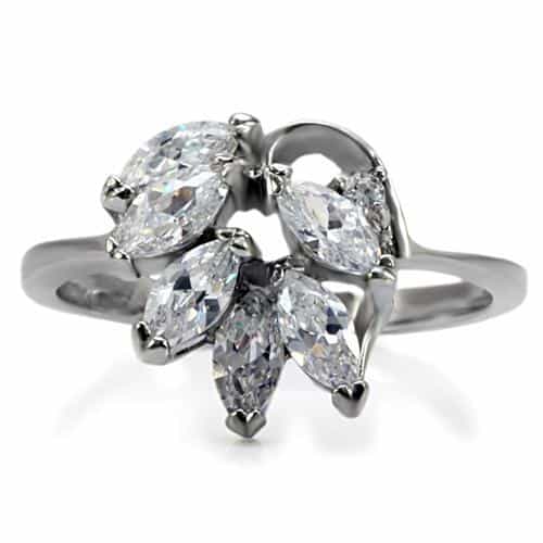 Stainless Steel CZ Marquise Flower Starburst Cluster Ring view 8