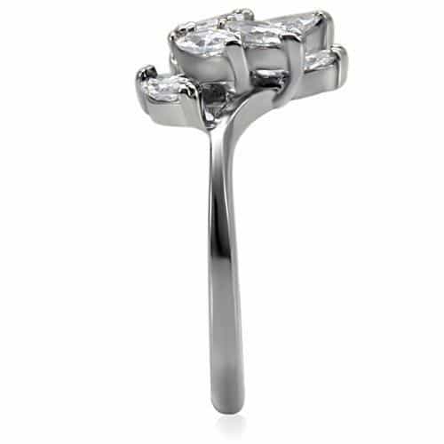 Stainless Steel CZ Marquise Flower Starburst Cluster Ring view 5
