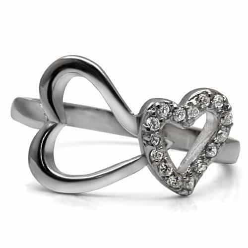 Stainless Steel CZ Pave Open Heart Ring TK077 view 3