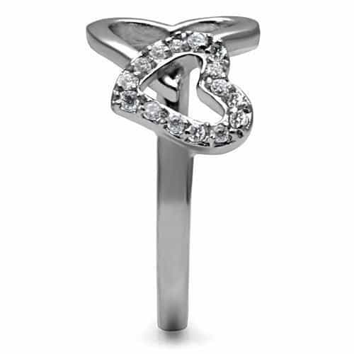 Stainless Steel CZ Pave Open Heart Ring TK077 view 10