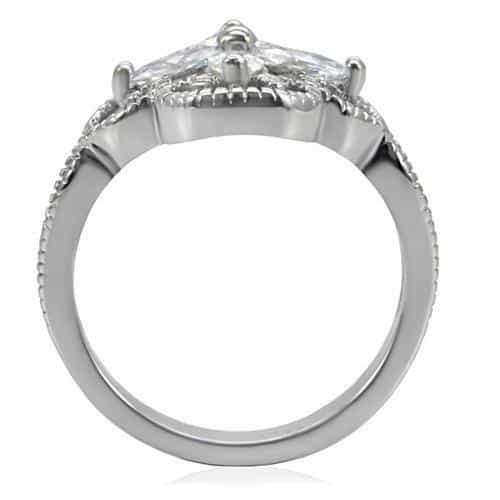 Stainless Steel CZ Marquise Flower Filigree Open Work Ring view 4