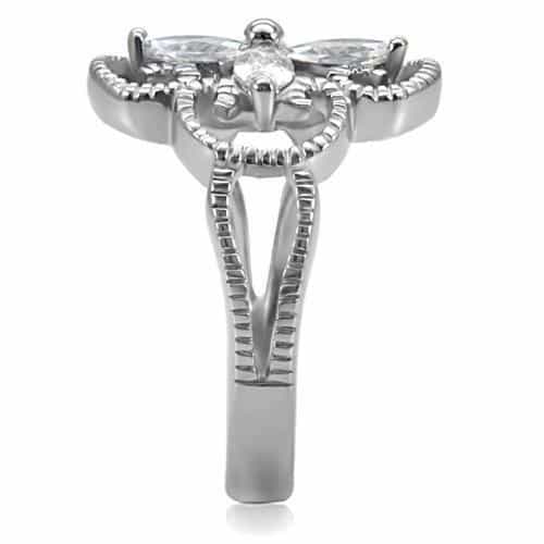 Stainless Steel CZ Marquise Flower Filigree Open Work Ring view 5