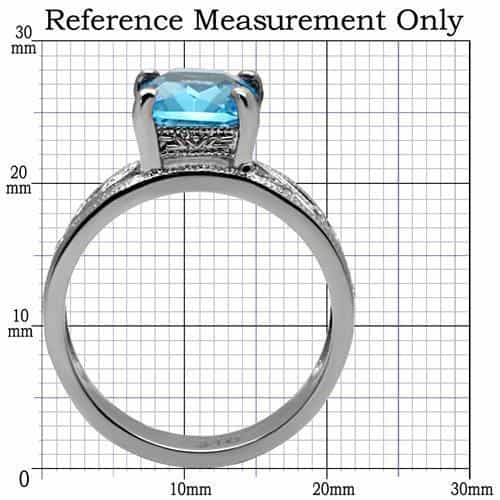 Stainless Steel Blue Emerald Cut Wide Band Milgrain Ring view 7