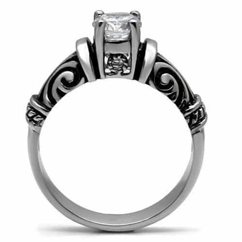 Stainless Steel CZ Round Solitaire Tribal Carved Band Ring view 9