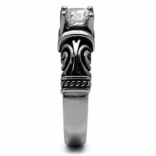 Stainless Steel CZ Round Solitaire Tribal Carved Band Ring view 5