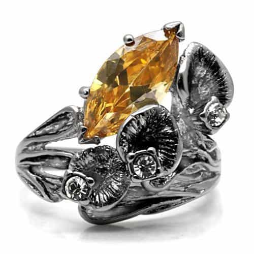 Stainless Steel Champagne Ornate Floral Filigree Ring view 3