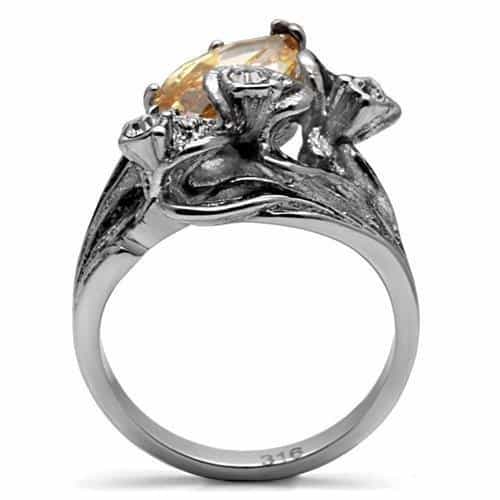Stainless Steel Champagne Ornate Floral Filigree Ring view 4