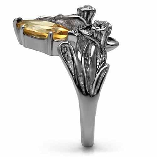 Stainless Steel Champagne Ornate Floral Filigree Ring view 5