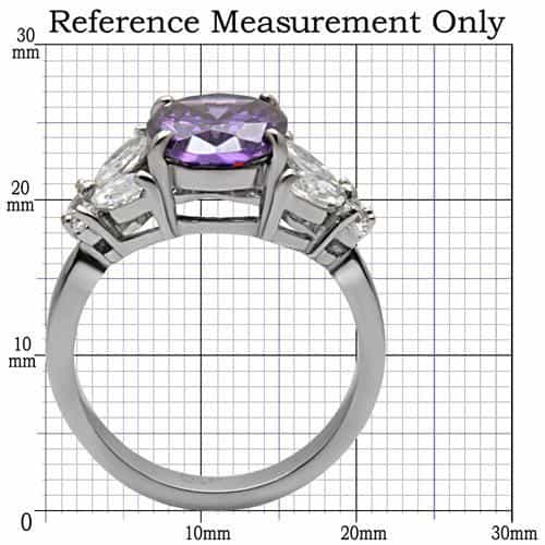 Stainless Steel Amethyst Oval CZ Marquise Three Stone Ring view 7