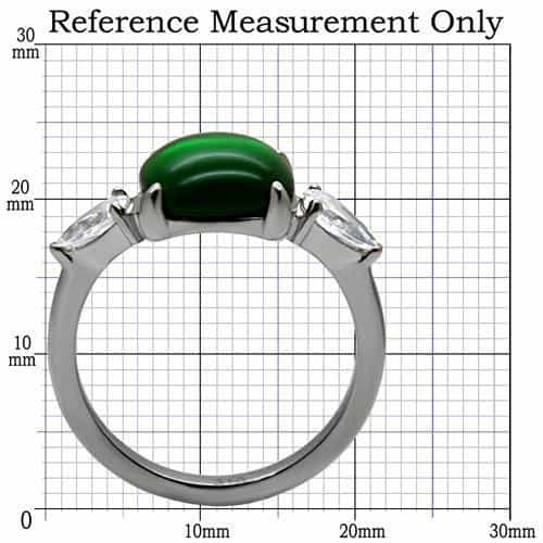 Stainless Steel Green Cabochon Cushion CZ Pear Three Stone Ring view 2