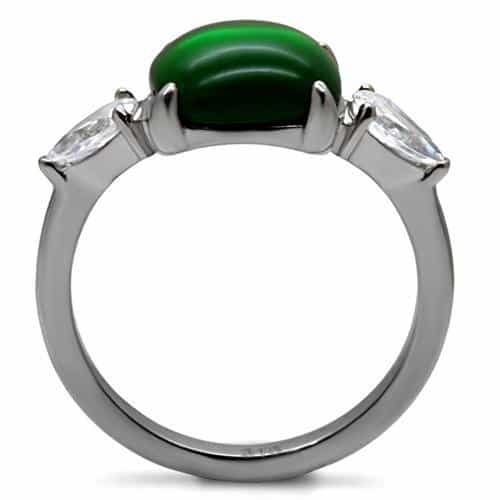 Stainless Steel Green Cabochon Cushion CZ Pear Three Stone Ring view 9