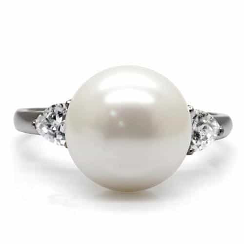 Stainless Steel White Pearl CZ Accent Ring view 8