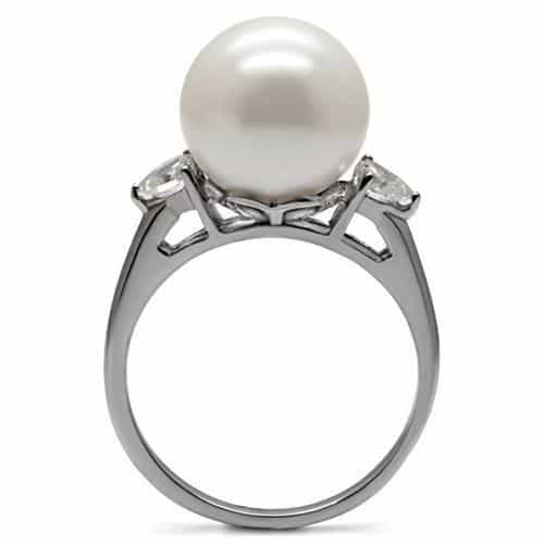 Stainless Steel White Pearl CZ Accent Ring view 9