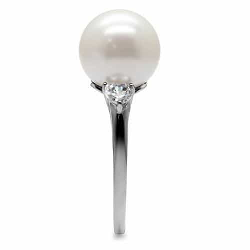 Stainless Steel White Pearl CZ Accent Ring view 10