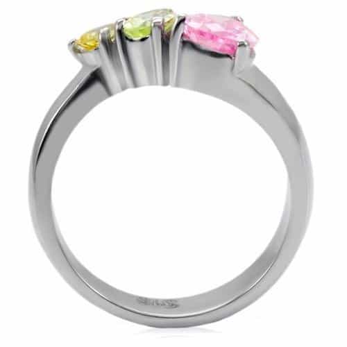 Stainless Steel Multi Color Pear Three Stone Ring view 4