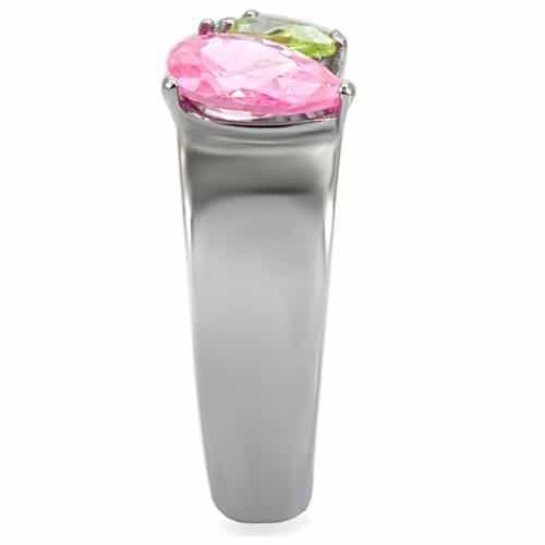 Stainless Steel Multi Color Pear Three Stone Ring view 10