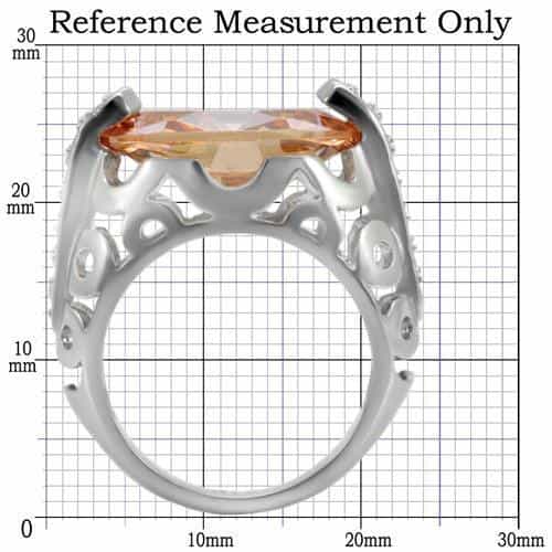 Stainless Steel Champagne Oval CZ Filigree Open Work Ring view 7