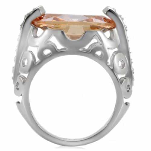 Stainless Steel Champagne Oval CZ Filigree Open Work Ring view 9
