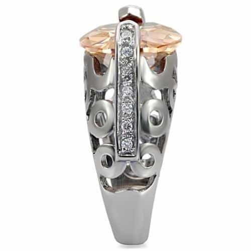 Stainless Steel Champagne Oval CZ Filigree Open Work Ring view 5