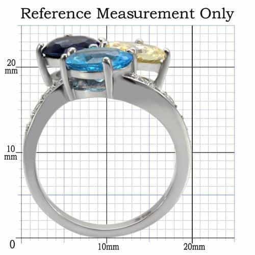 Stainless Steel Multi Color Oval Three Stone Pave Ring view 2