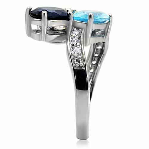 Stainless Steel Multi Color Oval Three Stone Pave Ring view 10