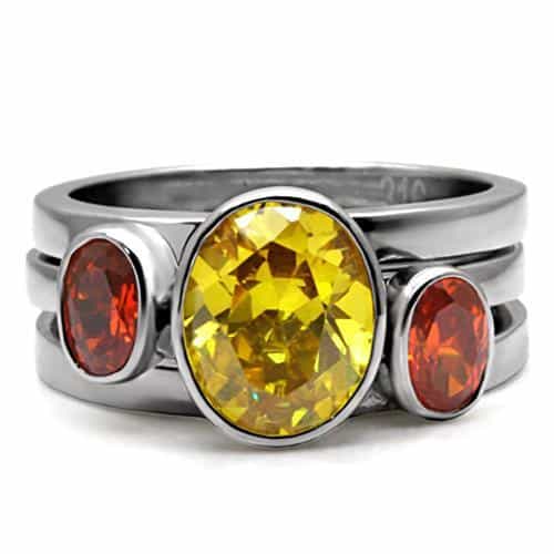 Stainless Steel Red Yellow Oval Stack Ring view 2