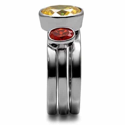 Stainless Steel Red Yellow Oval Stack Ring view 6