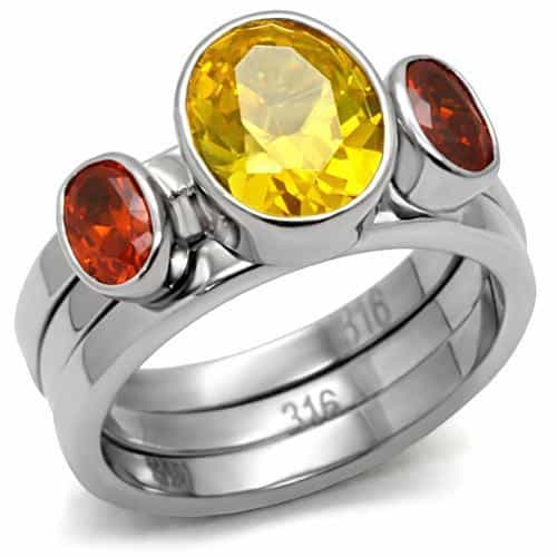 Stainless Steel Red Yellow Oval Stack Ring view 9