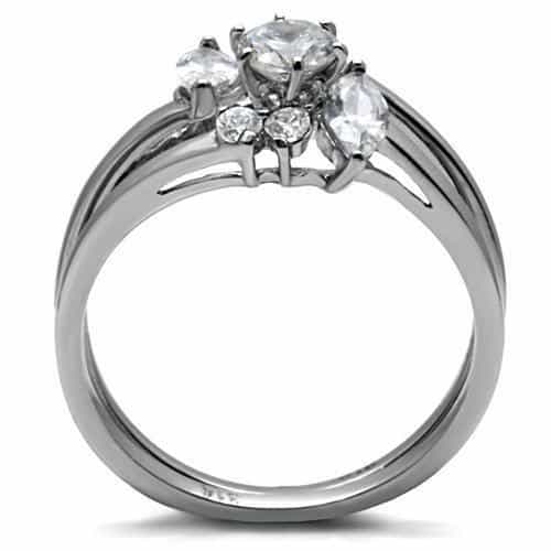 Stainless Steel CZ Round Three Stone Bridal Set Ring view 9