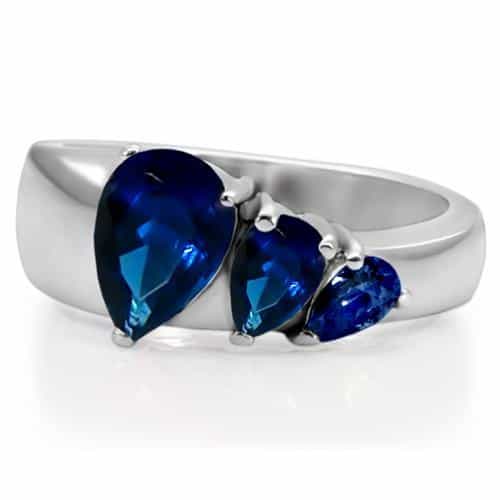 Stainless Steel Blue Sapphire Pear Two Stone Ring view 8