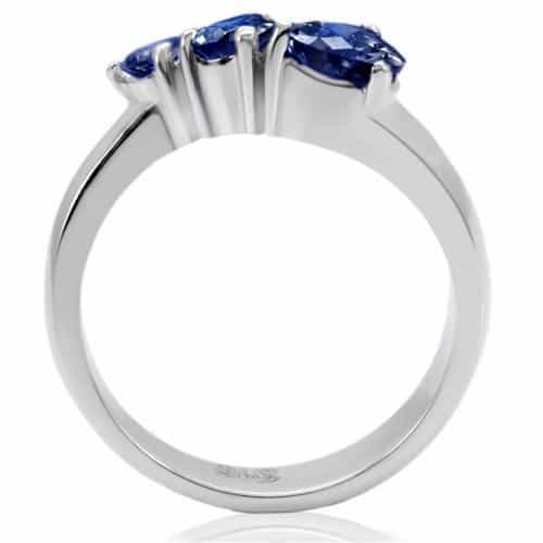 Stainless Steel Blue Sapphire Pear Two Stone Ring view 4