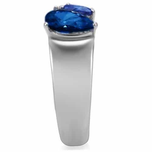 Stainless Steel Blue Sapphire Pear Two Stone Ring view 5