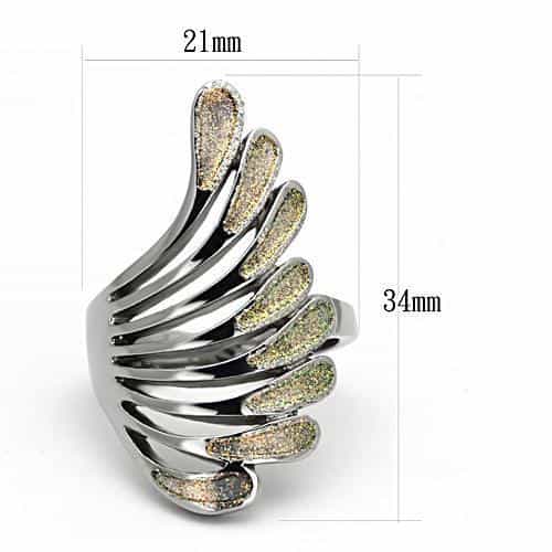 Stainless Steel Gold Green Glitter Enamel Wing Ring view 2