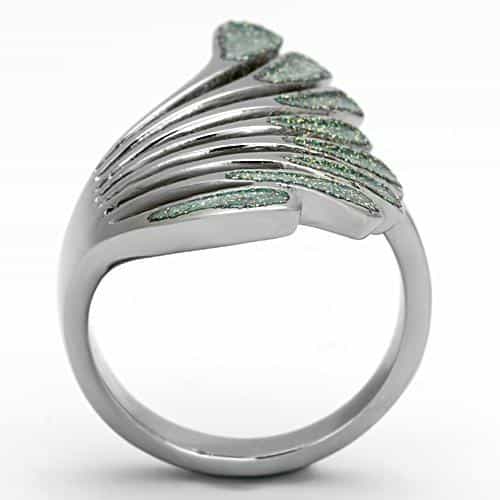 Stainless Steel Gold Green Glitter Enamel Wing Ring view 8