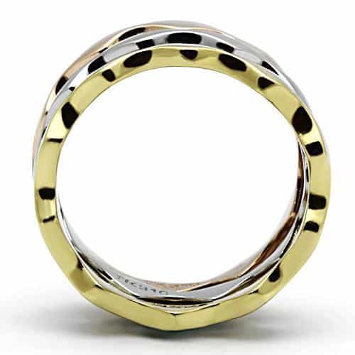 Stainless Steel Tri Color Wave Stackable Band Set Ring view 3