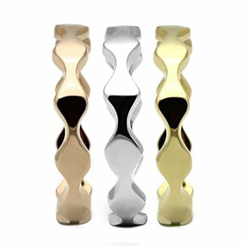 Stainless Steel Tri Color Wave Stackable Band Set Ring view 4
