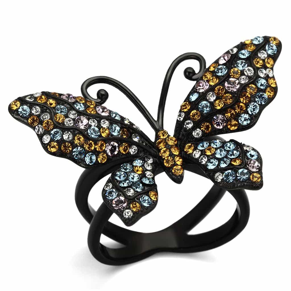 Stainless Steel Multi Color Crystal Butterfly Ring view 1