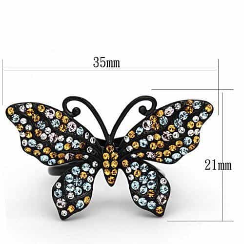 Stainless Steel Multi Color Crystal Butterfly Ring view 2