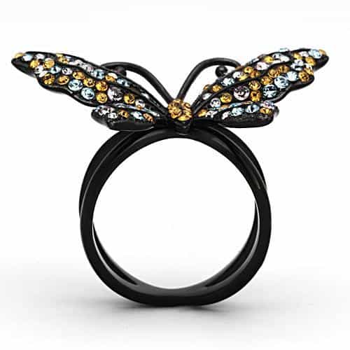 Stainless Steel Multi Color Crystal Butterfly Ring view 7
