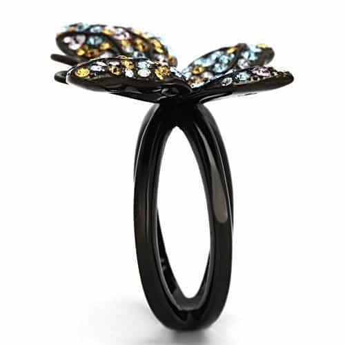 Stainless Steel Multi Color Crystal Butterfly Ring view 8