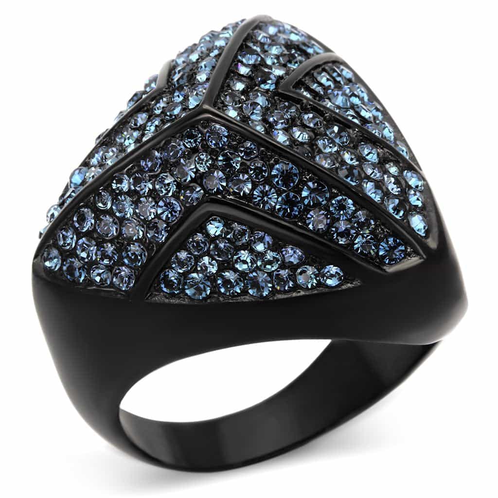 Stainless Steel Blue Crystal Pave Chevron Dome Ring view 5