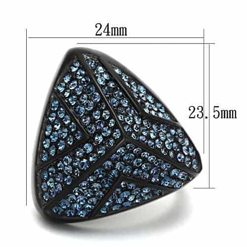 Stainless Steel Blue Crystal Pave Chevron Dome Ring view 6
